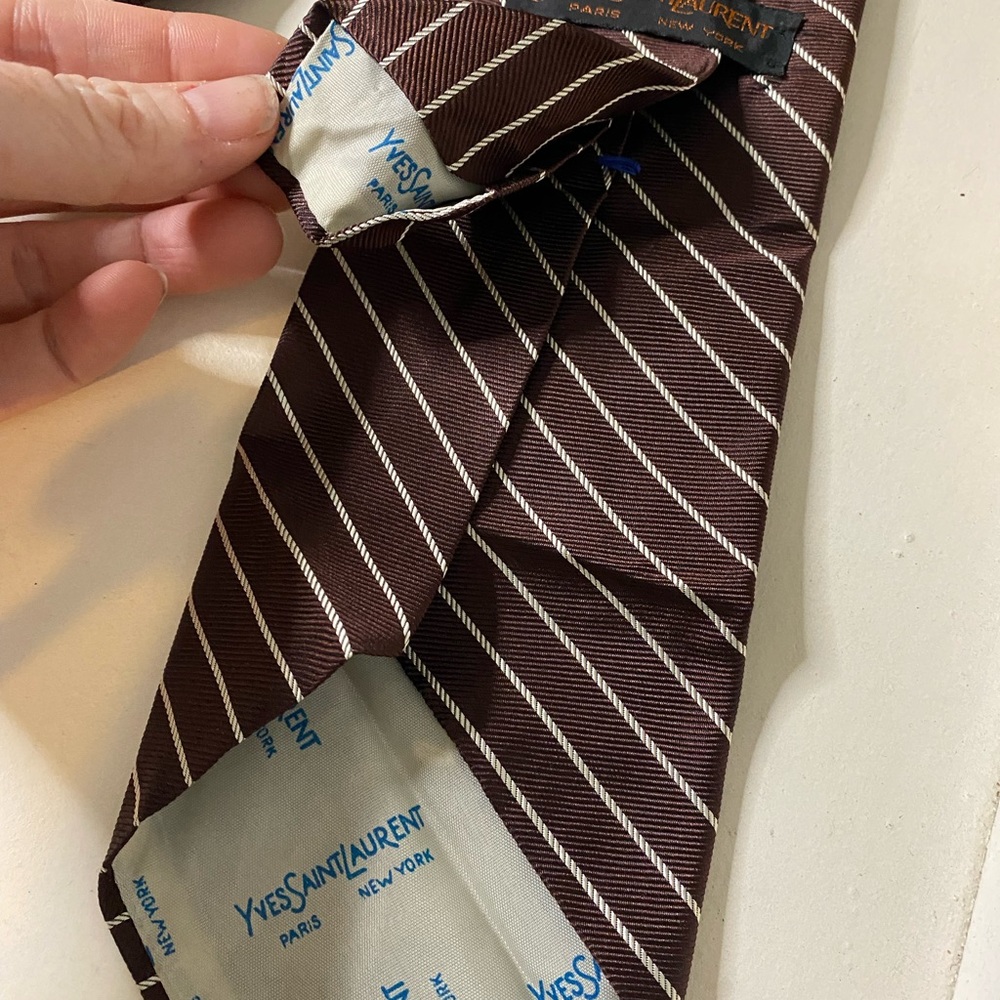 Yves Saint Laurent Brown and White Striped Tie - Picture 5 of 5